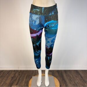 ❤️ Reebok Yoga Scenic Leg S Blue Purple Mountain Print PlayDry Leggings